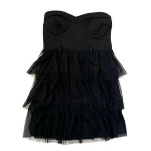 Rixxi Little Black Dress strapless mini tier corset tulle padded goth XS